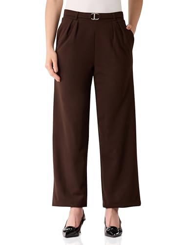 Image of Amazon Brand - Symbol Women Wide Leg Pleated Knit Crape Casual Trouser (Available in Plus Sizes)
