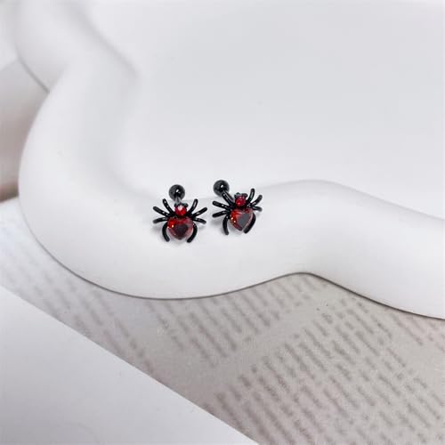 Punk 20g Black Spider Red CZ Cartilage Halloween Tiny Stud Earrings for Women Men Stainless Steel Animal Crystal Heart Love Screw Back Tragus Helix Small Studs Earring Cute Gothic Party Jewelry Gifts2