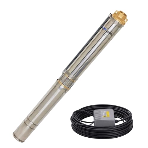 CHM GmbH® Tiefbrunnenpumpe 3,5 Zoll 750 Watt 4800 L/h 6,1 Bar Druck, Brunnenpumpe, Pumpe Zisterne mit 20m Kabel 5% sandverträglich
