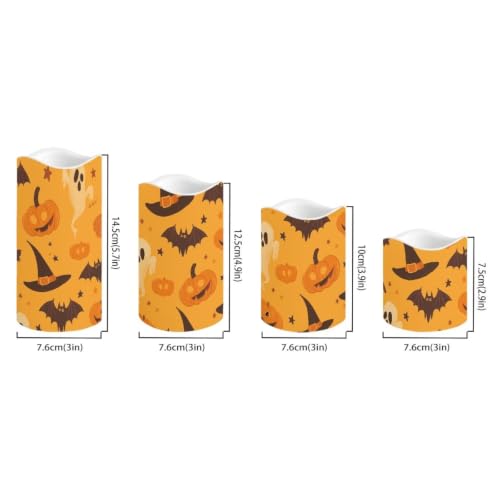 Image of Pumpkin Flameless Battery Operated Lamp with Remote Control | LED Flickering Battery Operated Color Changing Electric Pillar Candles for Living Room Halloween Home Decoration, 4 Pack