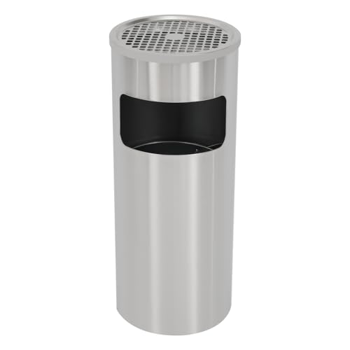 HarBin-Star Cubo de basura de 15 L, 2 en 1, cubo de basura redondo, diámetro de 25 x 61 cm, cubo interior extraíble, cenicero de pie para interiores y exteriores (plateado)