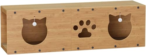 猫の爪とぎハウス プレイトンネル 猫の二段ベッド 猫用 家具プロテクター 猫 爪研ぎ 段ボール キャットハウス 両用 両面使える 組み立て式 広い空間 高密度段ボール 屋内ラウンジ 隠れ家 (L)