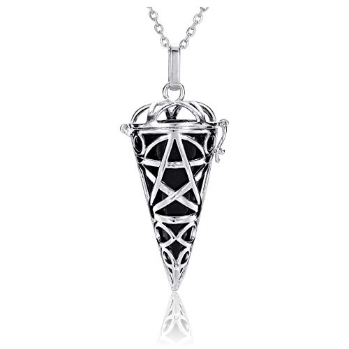 Image of JOVIVI Black Obsidian Reiki Healing Crystal Locket Pendant Necklace Gemstone Hexagonal Pointed Pendulum Dowsing Divination Jewellery for Women
