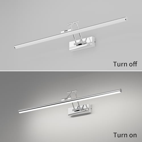Klighten LED Spiegellampe Bad 70cm, Drehung Spiegellampen Spiegel für bad IP44, Spiegelleuchte Badezimmer 24W 1650 LM, LED Badspiegelleuchten Badezimmerspiegel, Kaltes Weiß 5500K, Chrom