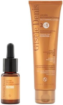 GISÈLE DENIS - Pack Autoabbronzante, Gocce Autoabbronzanti Viso 15 ml + Lozione Autoabbronzante Corpo 150 ml, Abbronzatura Graduale, con DHA, Eritrulosio, Acido Ialuronico e Arginina, Formula Vegana