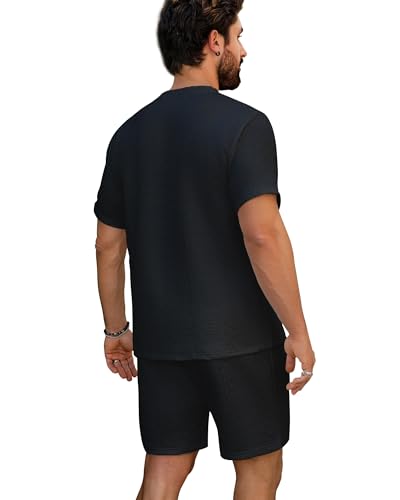 men's short-sleeved shorts two-piece men's sportswear summer shirts shorts striped jacquard solid color two-piece set2