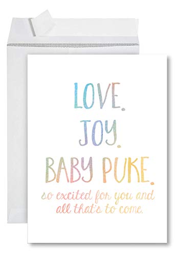 Andaz Press Funny Jumbo Baby Shower Card With Envelope 8.5 X 11 Inch, Funny Greeting Card, Love, Joy, Baby Puke #TOP26