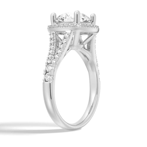 MSBLUE Moissanite Engagement Ring, 1.0-2.0CT Round Cut with Halo and Pave, 14K White Gold Vermeil, Rhodium Finish2