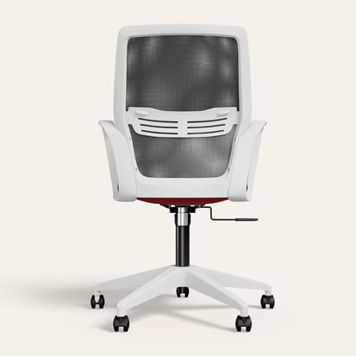 Image of Interio by Godrej Vurv Chair Mesh Back Ergonomic Work from Home /Revolving Study Chair, 1 Year Warranty, Height Adjustable | Heavy Duty Polypropylene Base | DIY Installation (Red, Set of 5)