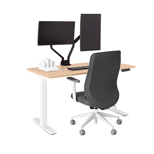 Poppin Series L Adjustable Height Single Desk, Natural Oak, 47",