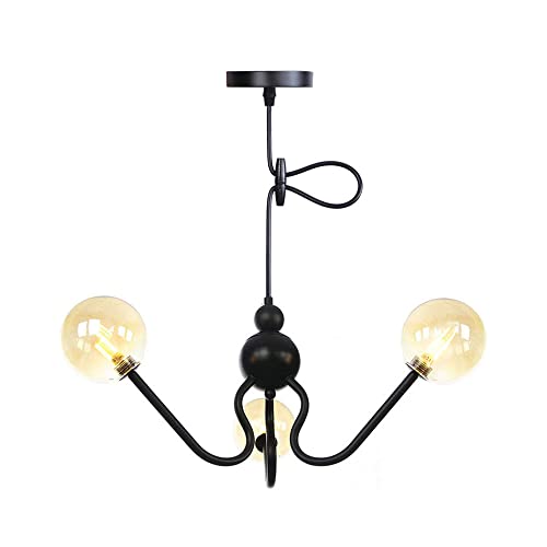 Suspension noire vintage industrielle à 2 lumières et verre ambré G4