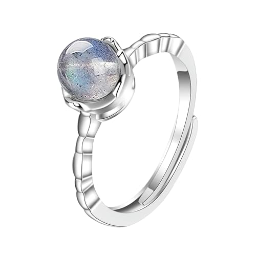 Bague pierre de lune bleue en cuivre plaqué or au design unique fait main