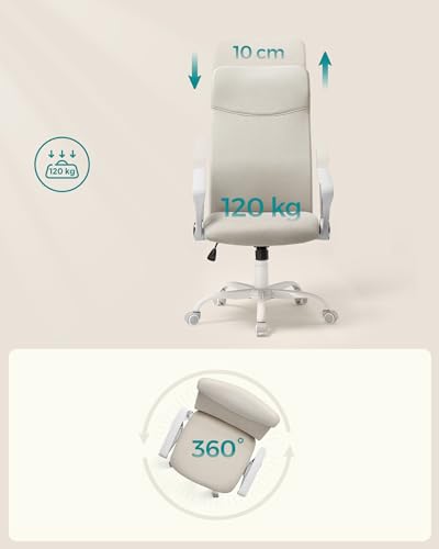 SONGMICS Fotel biurowy, ergonomiczne krzesło, obrotowe siedzisko, wyściełane siedzisko, regulacja wysokości i nachylenie, nośność 120 kg, beżowy Cappuccino OBN034K01