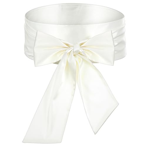 White Wedding Satin Sash Belt for Women, 3.7'' Wide Bridal Waist Accessory for Formal Dresses & Special Occasions