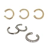 6 Stück Ear Cuff Set für Damen, Vergoldete Ohrclips, Goldbeschichtete Ohrklemmen, Ohrringe Non Piercing Fake Helix, Ohrstecker Silber Gold mit Zirkonia Anhänger, Verstellbare Ohrmanschetten
