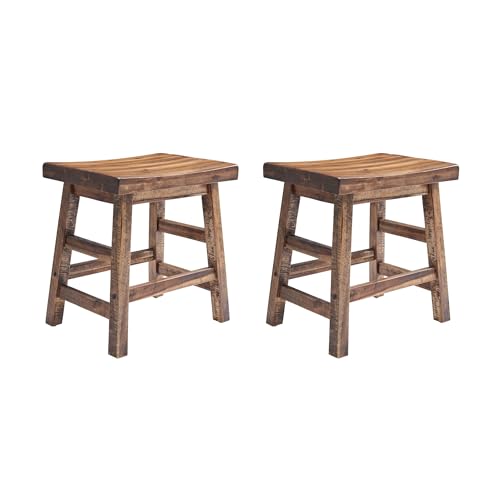 Alaterre Furniture Durango Set of 2 Industrial 20-Inch Wood Dining Stools – Rustic Farmhouse Style Solid Wood Backless Seats for Kitchen, Dining Table, or Extra Seating