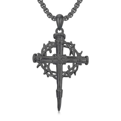 Lattd Nail Cross Necklace 925 Sterling Silver Black Christian Cross
