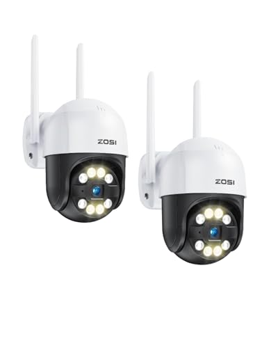 ZOSI C289 2K WiFi Security Camera Outdoor, 2Pcs 3MP Plug-in Pan/Tilt CCTV Cameras,Person Vehicle Detection, Auto Tracking, Light Siren Alarm, Color Night Vision, 2-Way Audio, Local & Cloud Storage