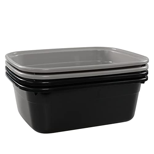 Jekiyo 14 Quart Plastic Dish Pan Basin, 4 Pack Wash Basin, Black & Gray