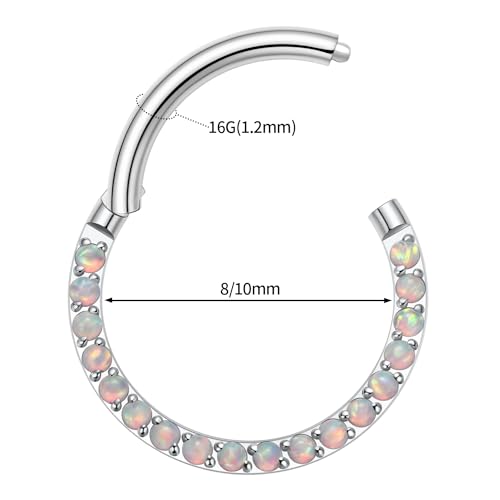 Image of PEAKLINK 16G 18G 316L Stainless Steel CZ /OPAL Septum Piercing Septum Clicker Ring Hinged Nose Ring Daith Earrings Conch Piercing Jewelry Helix Cartilage Tragus Lobe Belly Hoop Earring