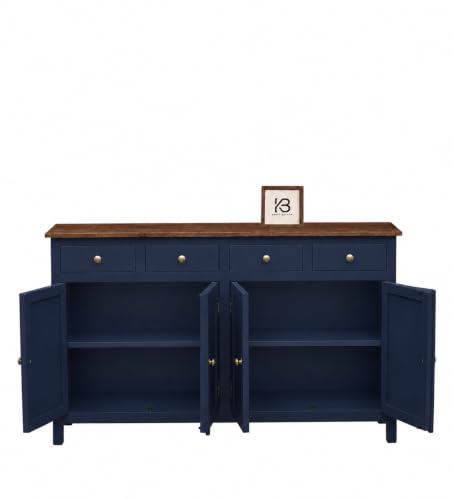 Image of Solid Wood Madrid Sideboard | Sideboard Cabinet (L) | Finish Premium Acrylic Midnight Blue
