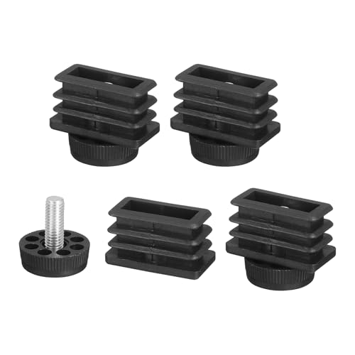 Image of uxcell 4 Set Leveling Feet, 20x40mm Plastic Adjustable Furniture Leg Leveling Rectangle Tube Insert Screw-in Glide Levelers Fit Hole 20mm for Table Chair Furniture, Black