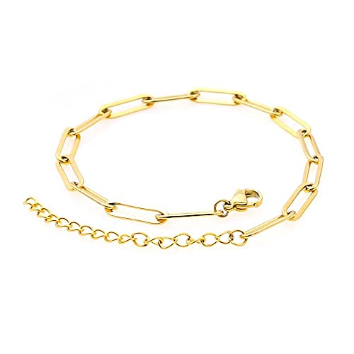 QA Bracelet en Acier Inoxydable de 1pc en Acier Inoxydable de 4mm Bracelet d'or Ovale Squash Bracelet Simple Hip Hop Bijoux pour Femmes Hommes Cadeaux Y908 (Metal Color : Gold)