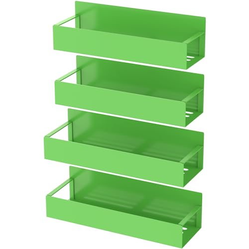 Image of HuggieGems Metal Magnetic Spice Rack for Refrigerator Green, 4 Pack | Magnetic Shelves Heavy Duty for Fridge in Kitchen, Seasoning Storage Organizer, For Oven Washer and Dryer, For Heavier Items