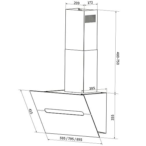 Afzuigkap 80 cm/Muur Afzuigkap met stahoogte/roestvrij staal/zwart glas/automatische uitschakeling/Aanraakbediening… - Image 8