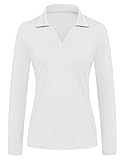 JACK SMITH Women's Golf Polo Shirts Collared V Neck Long Sleeve Tennis Shirt Moisture Wicking(2XL, White)