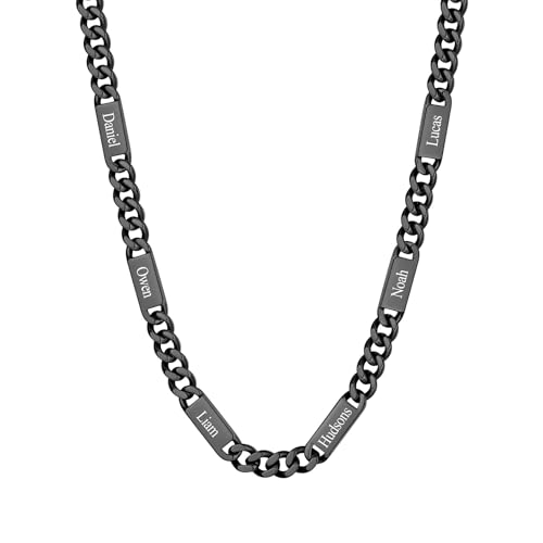 Custom4U Personalized Stainless Steel Cuban Link Chain for Men Women, 5mm/7mm/9mm Width Engraving 1-6 Names Cuban Chain Necklace, Steel/14K Gold Plated/Black Fathers Day Gift Hip Hop Jewelry