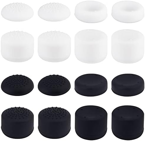 OLYCRAFT 16Pcs Thumb Grips Joystick Cap Analog Stick Cover Silicone Analog Controller Gamepad Raised Antislip Thumb Stick Grips for PS5 PS4 Xbox360 Controller – Black & White