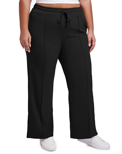 SEKINO Women's Plus Size Wide Straight Leg Pants High Waisted Business Casual Work Pants Trousers with Pockets Drawstring2