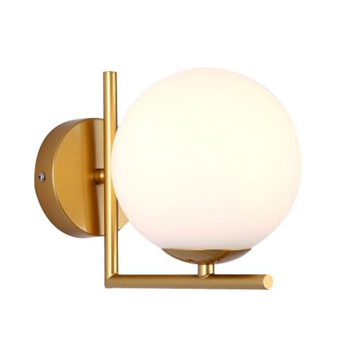 SSBHDM E27 Light Source Spherical Glass Lampshade Wall Light, Modern Industrial Style Iron Art Wall Lamp, Hardwired Indoor Wall Sconce, Bedroom Restaurant Corridor Wall Mounted Lighting Fixtures