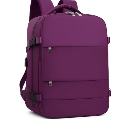 Mochila de viagem grande para mulheres e homens, mochila de mão, mochila de caminhada, Compartimento para Notebook, Sapatos e Entrada USB, para viagens, Cinza, 30L, Mochilas de viagem (Roxo, Grande)