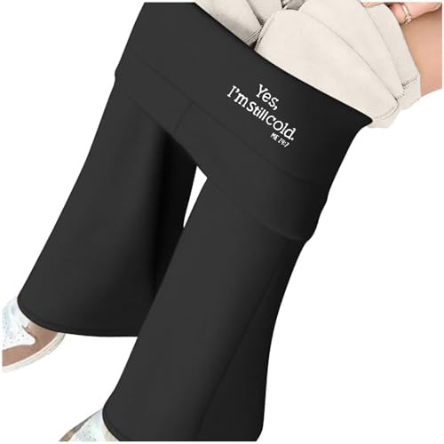 Fleece Lined Pants Women Winter Thicken Thermal Yoga Pants with Pockets High Waist Flare Leggings Work Dress Pants
