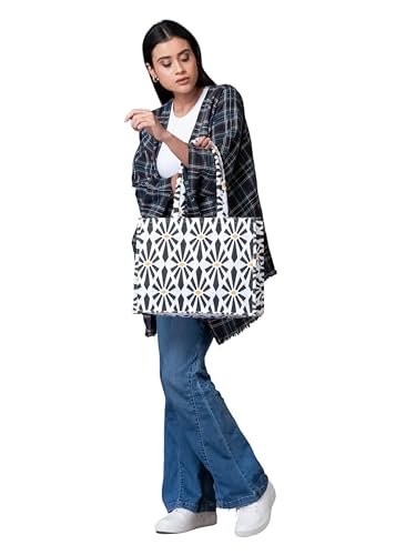 Image of AQVA Canvas Handbag Shopping Tote Bag for Women with Strap Stylish Multipurpose Handbag with Zip Closure for Work, Travelling, Shopping