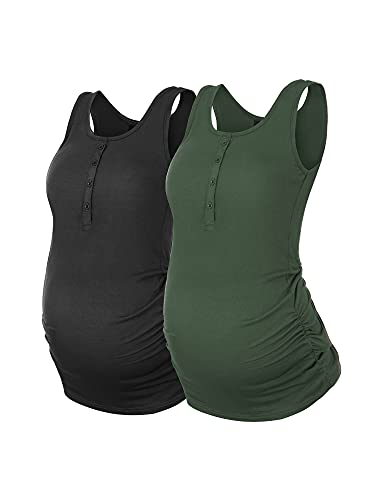Image of Molliya Maternity Tank Top Sleeveless Front Button Side Ruched Summer Nursing T Shirt Casual Pregnancy Clothes