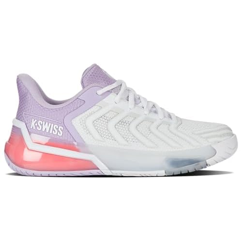 K-Swiss Women's Ultrashot 4 Tennis Shoe 7 White/Orchid Petal/Neon Blaze