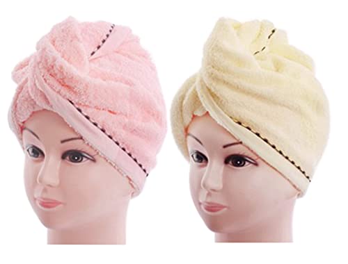 Anller Pacote com 2 toalhas de cabelo de algodão, toalha de secagem de cabelo com botão para mulhere