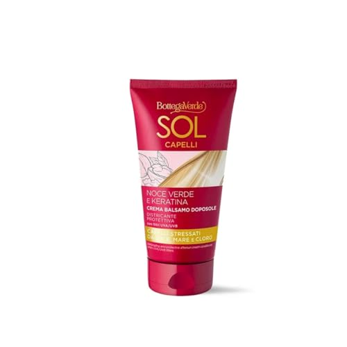 Bottega Verde - SOL Capelli, Crema Balsamo Doposole 150 ml, Districa e Protettegge, con Olio di Noce Verde e Keratina, con Filtri UV, Capelli Stressati da Sole, Mare e Cloro, Morbidezza e Brillantezza