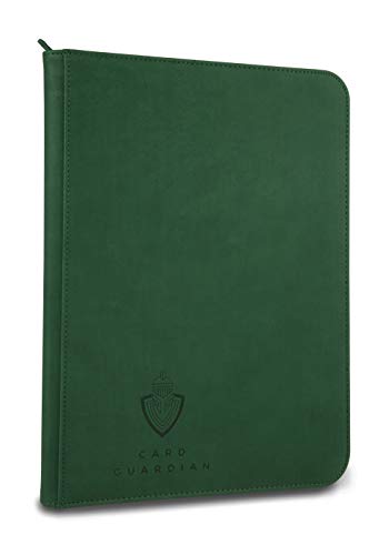 Card Guardian - 9 Pocket Premium Binder with Zipper for 360 Cards - Side Loading Pockets for Trading Card Games TCG (Green)