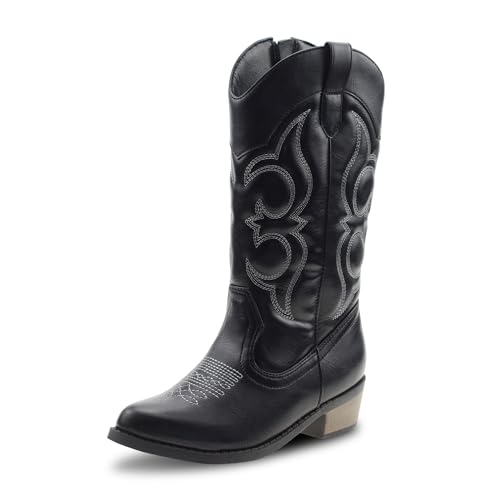 LseLom Girls Cowboy Boots Cowgirl Fashion Ankle Western Boots Boys Boots with Walking Heel Little Kid Big Kid Black US 2