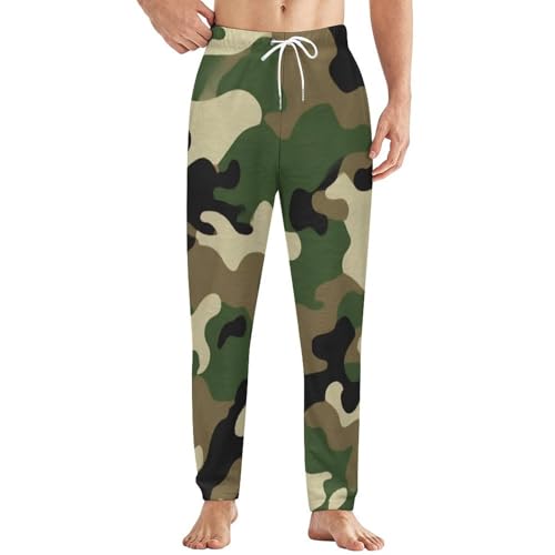 Men’s Green Camo Pajama Pants Mens Flannel Fleece Pj Pant Soft Lounge Bottoms with Pockets Drawstring