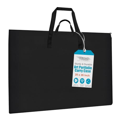 Image of ZKOO 20 x 26 Inch Art Portfolio Bag, Big Art Portfolio Case Light Weight Waterproof Poster Board Storage Bag, Artistic Collection Tote for Artwork, Poster, Sketch Drawing, Canvas (20 inch*26 inch-Black)