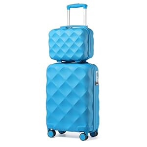 British Traveller Suitcase Sets of 2 Lightweight ABS+PC Hard Shell Suitcase with TSA Lock Spinner Wheels Travel Carry On Hand Cabin Luggage with Beauty Case (Set of 2, R/BE)