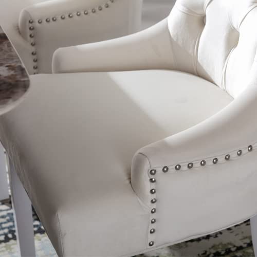 Chairus Dining Chairs Set of 4 Mid-Century Modern Living Room Chairs with Button Tufted High Back Velvet Parsons Chair Comfy Upholstered Side Chair for Kitchen/Restaurant/Bedroom, White Legs, Cream