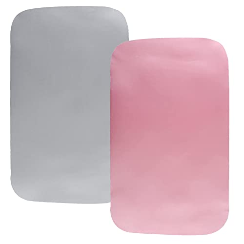 Image of Satin Bassinet Sheet 2 Pack Ultra Soft Silk Compatible with Mika Micky Bedside Sleeper Fits Perfectly on 19 x 32 Inch Bed Side Sleeper Mattress Pad Protect for Baby Hair and Skin Pink Grey