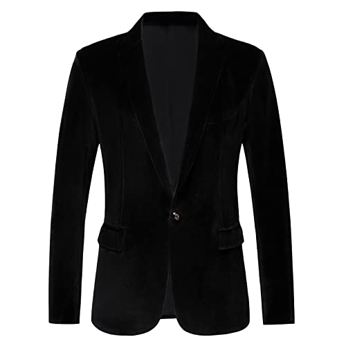RONGKAI Mens Velvet Blazer Slim Fit Fashion Suit Jacket for Wedding Prom Dinner Party Black L