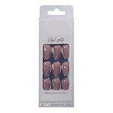 Mittellange künstliche Fingernägel – mittlere Länge, rote Presse, Glitzerkleber auf den Ohren, Press on Nails | künstliche Onrles in Sargform extra kurz für den Weihnachtsurlaub